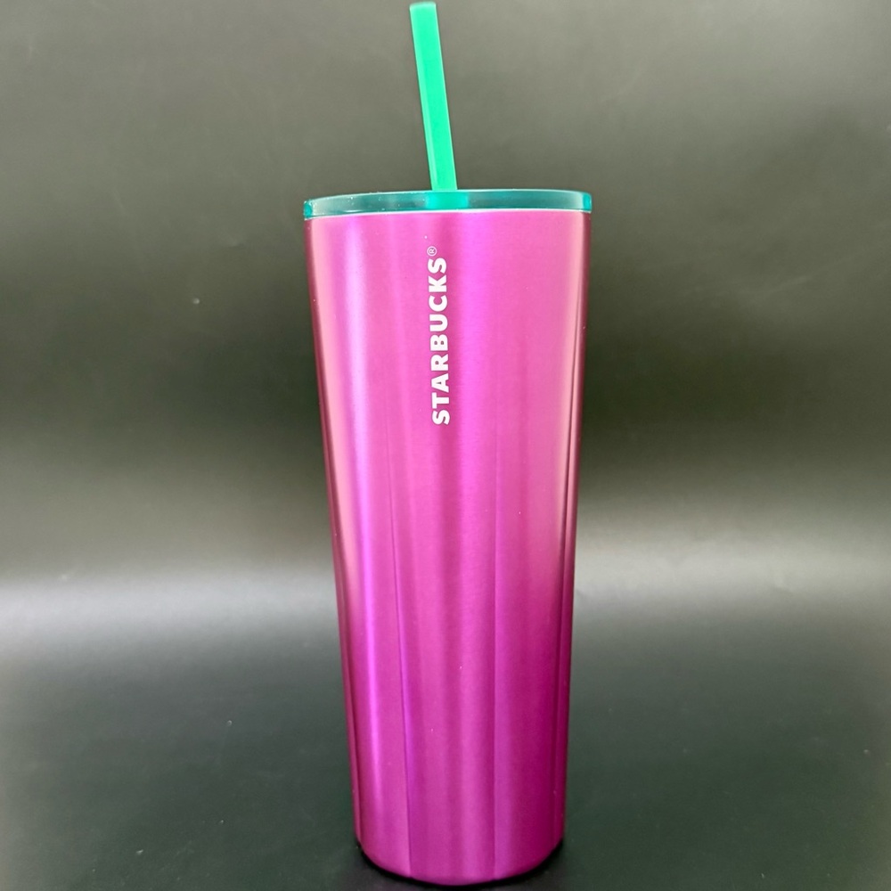 STARBUCKS Fuchsia/Teal Double Wall Stainless Steel Puffy Scalloped Cold Tumbler